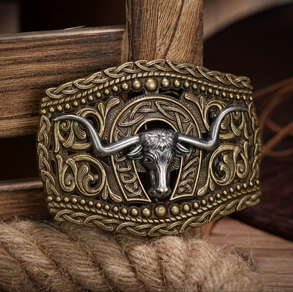 Other - Western Longhorn Bull Head Belt Buckle Bronze Gold Silver Rodeo Cowboy Cowgirl